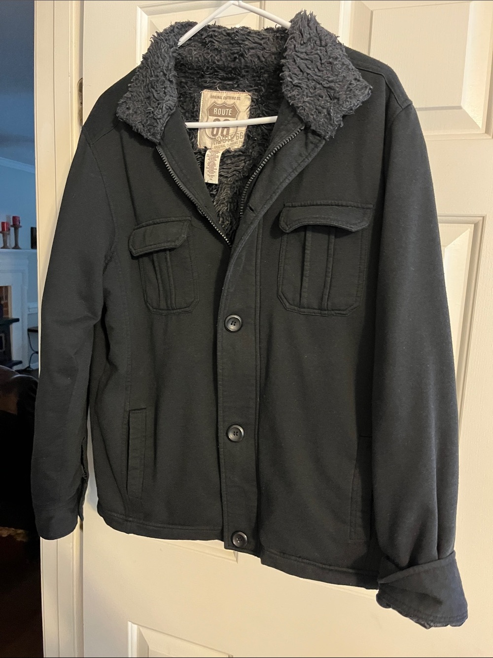 Route 66 Men’s Black Sherpa-Lined Field Coat